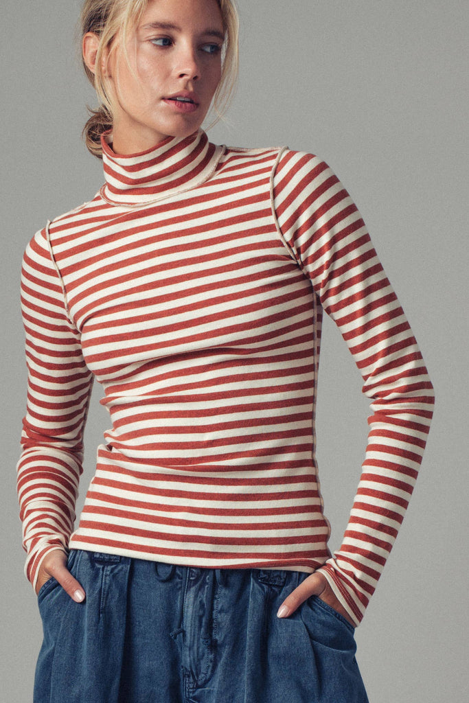 Striped Turtleneck Knit Top