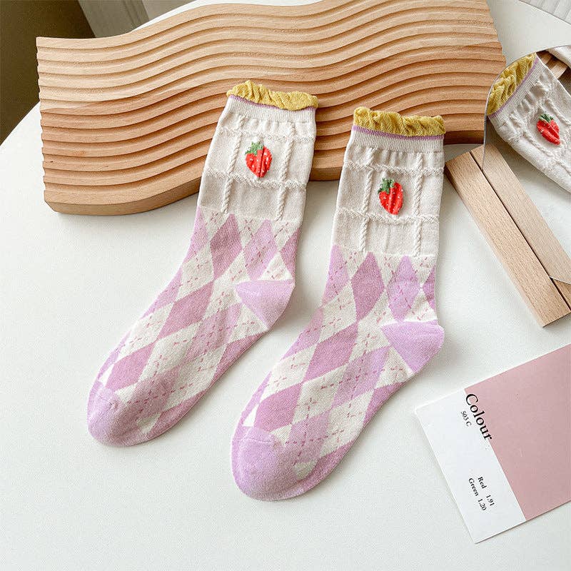 Rufia -  Strawberry Floral Pattern Women's Socks