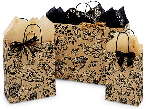 Timeless Floral Kraft Paper Gift Bags