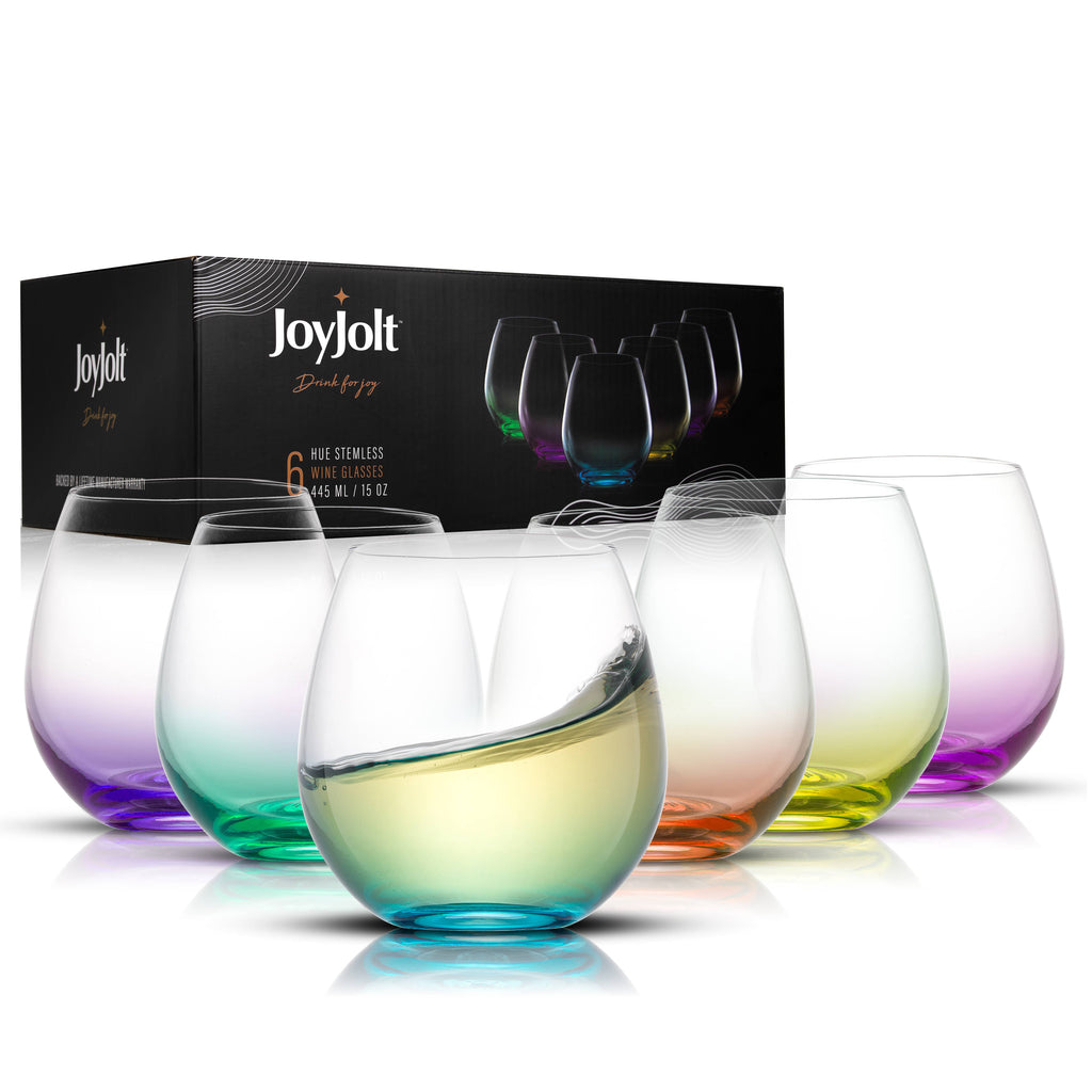 Hue Colored Stemless Wine Glasses, Colorful Party Glasses