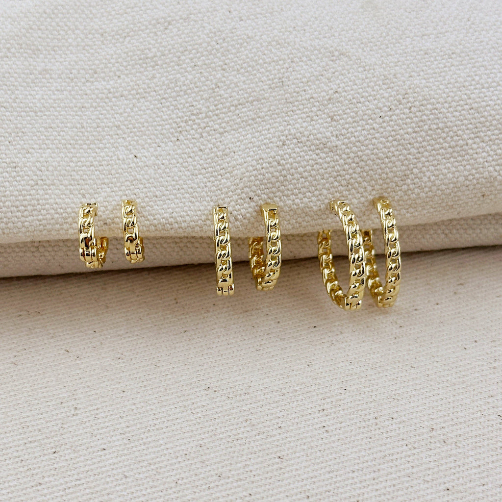 18k Gold Filled 2mm Cuban Chain Clicker Hoop Earrings