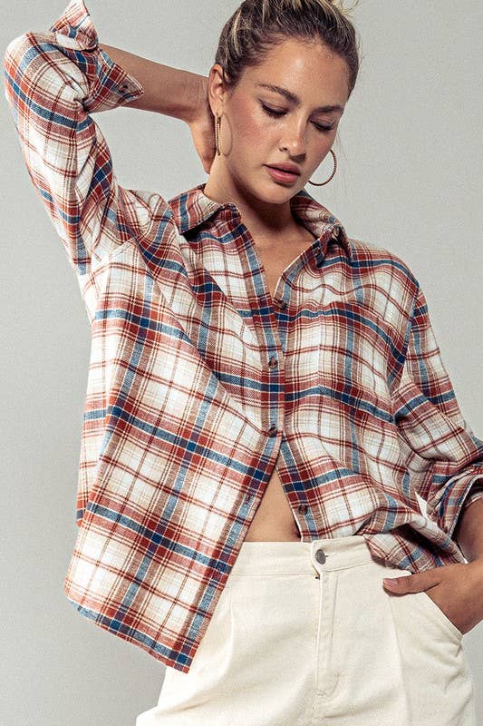 PLAID FLANNEL BUTTON DOWN SHIRT Terra