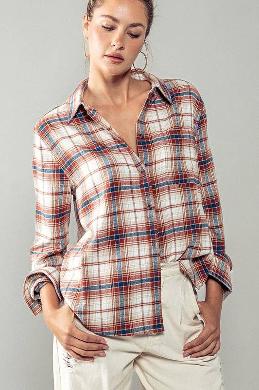 PLAID FLANNEL BUTTON DOWN SHIRT Terra