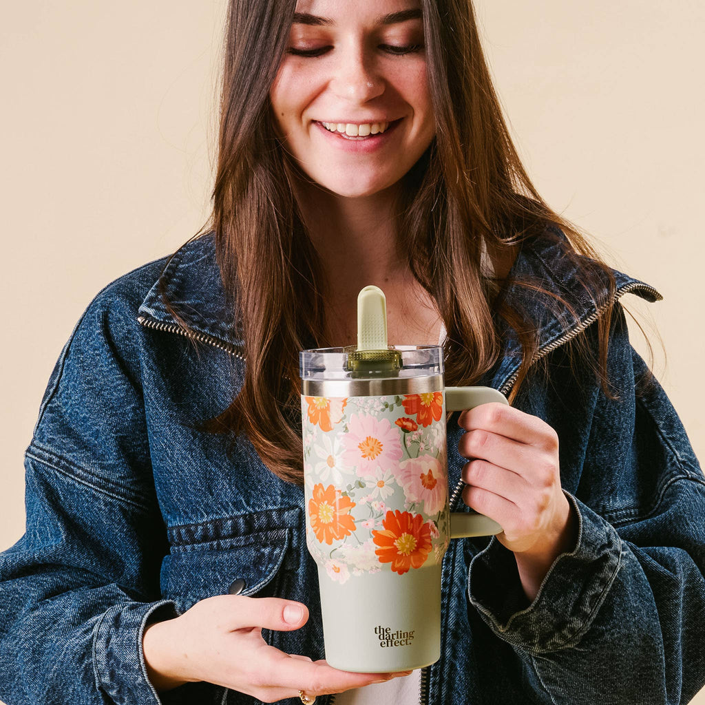 20 oz Lifestyle Flip Straw Tumbler-Bouquet Beauty Sage