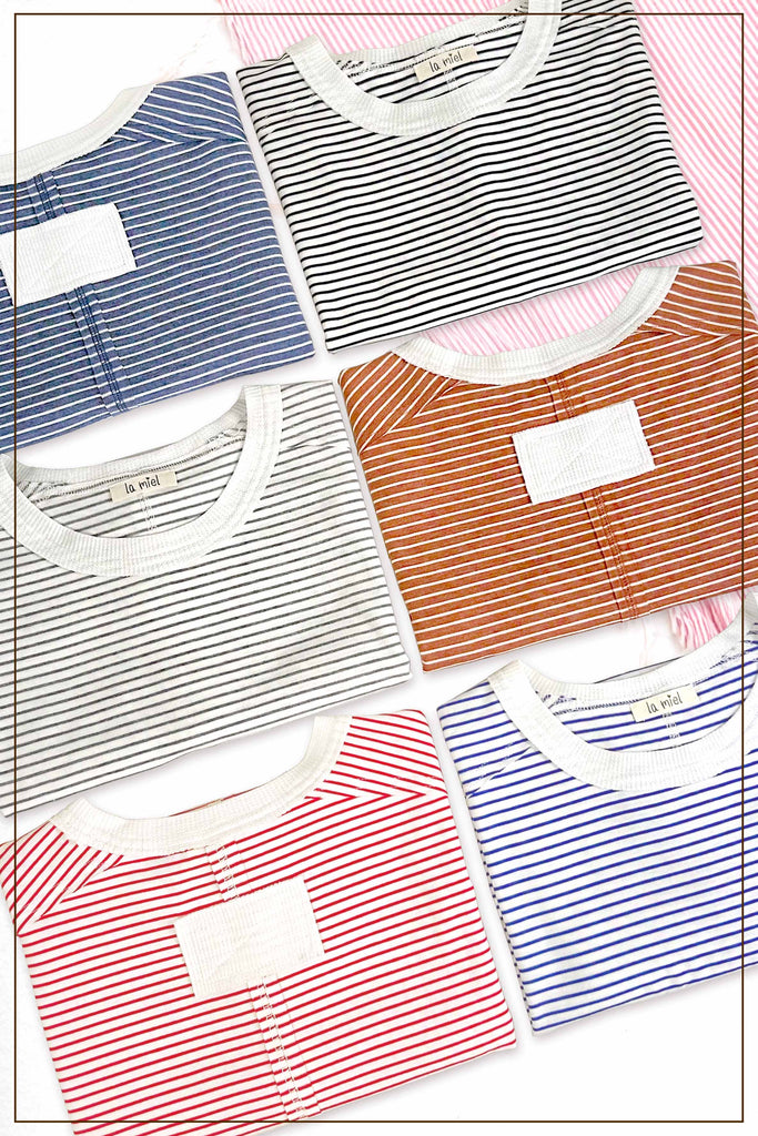 Red Striped Drop Shoulder Short Sleeves Top