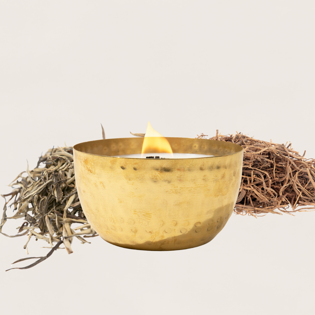 White Tea & Tobacco-Solid Brass 14oz Pure Soy Candle