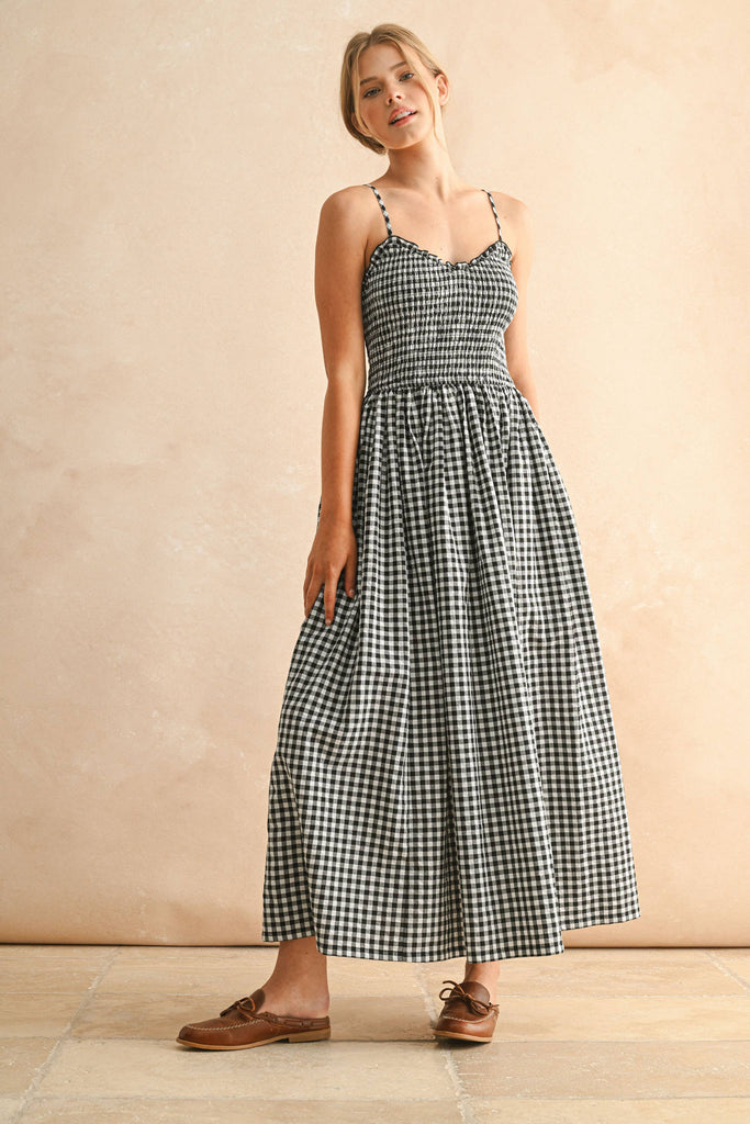 D5019   GINGHAM PRINT LONG DRESS