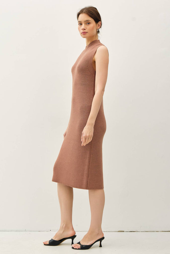 SLEEVELESS MOCK NECK SWEATER DRESS