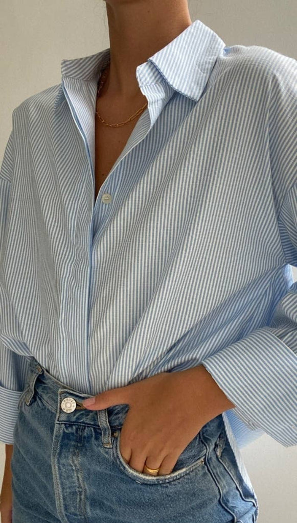 classic stripe oversized button down basic shirt: Ash