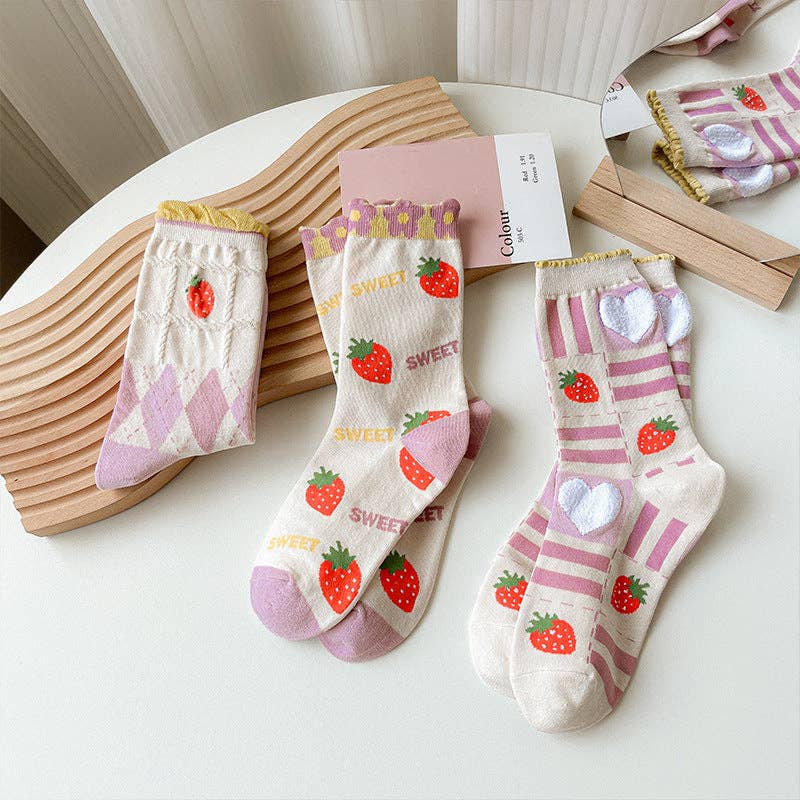 Rufia -  Strawberry Floral Pattern Women's Socks