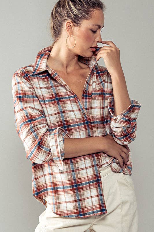 PLAID FLANNEL BUTTON DOWN SHIRT Terra