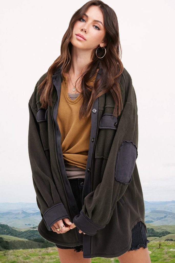 Soft Brushed Button Down Long Sleeve Fleece Shacket