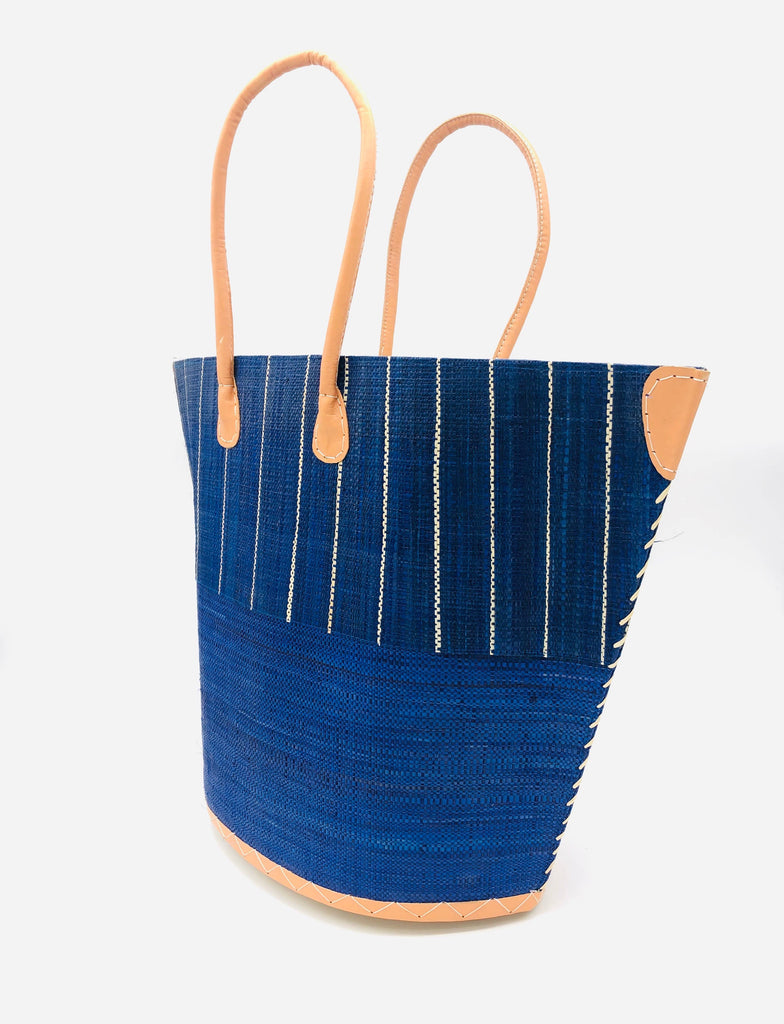 Santa Cruz Two Tone Pinstripes Large Straw Tote Bag