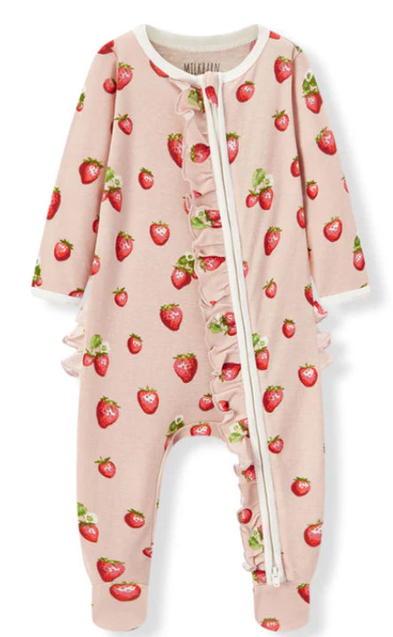 Strawberry Organic Cotton Ruffle Footed Romper