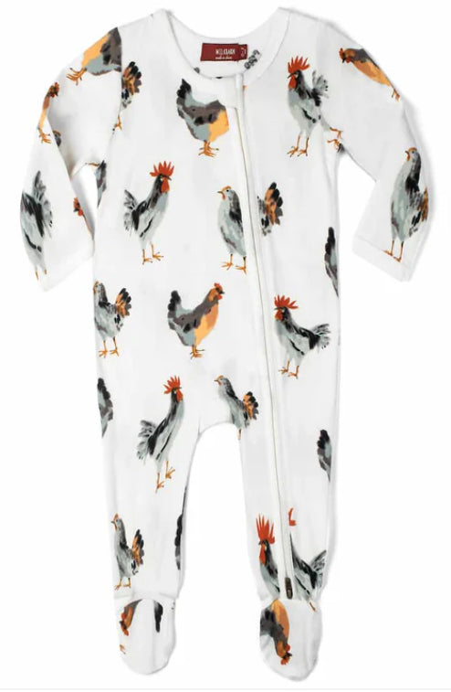 Chicken Organic Cotton Zipper Footed Romper