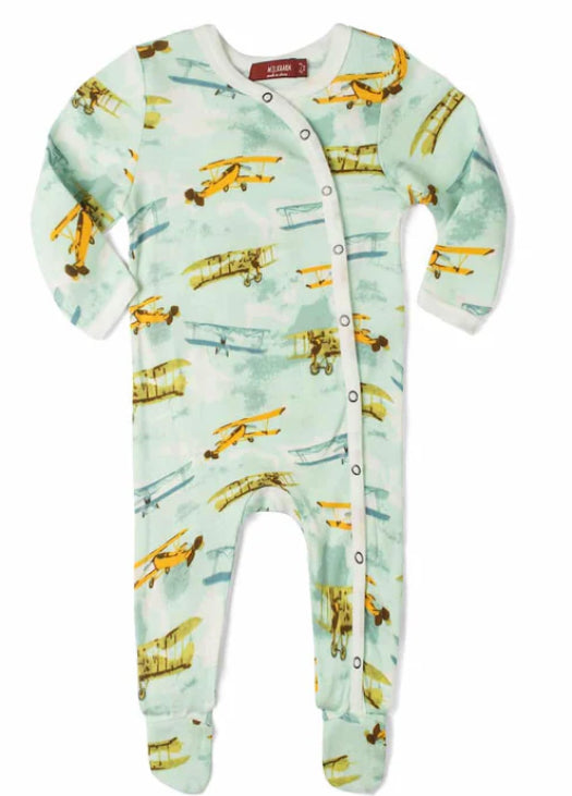 Vintage Planes Organic Cotton Snap Footed Romper