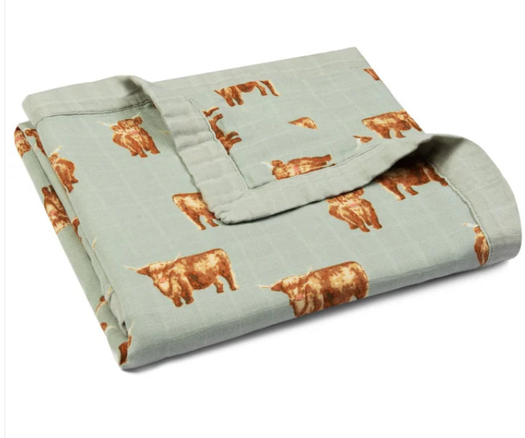 Highland Cow Big Lovey Three-Layer Muslin Blanket