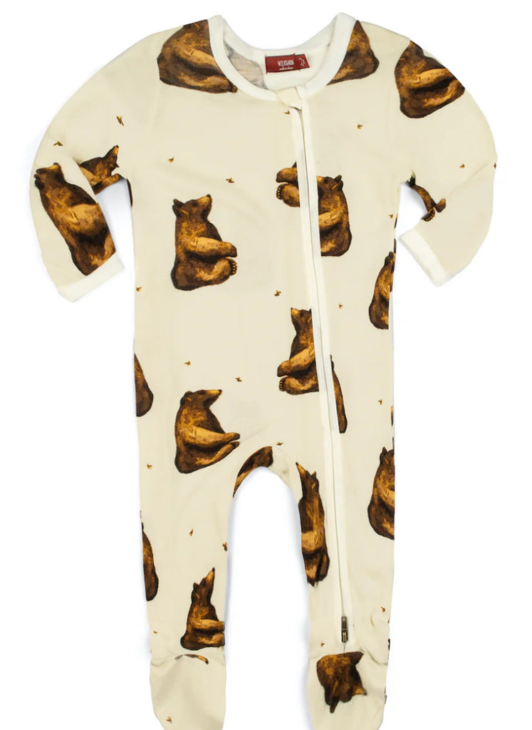Honey Bear Bamboo Zipper Footed Romper