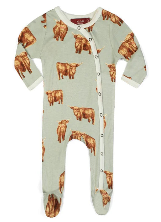 Highland Cow Bamboo Snap Footed Romper