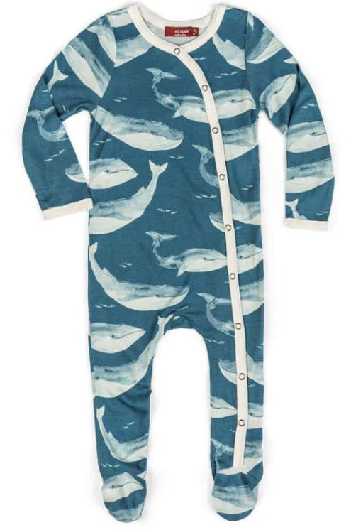Blue Whale Bamboo Snap Footed Romper