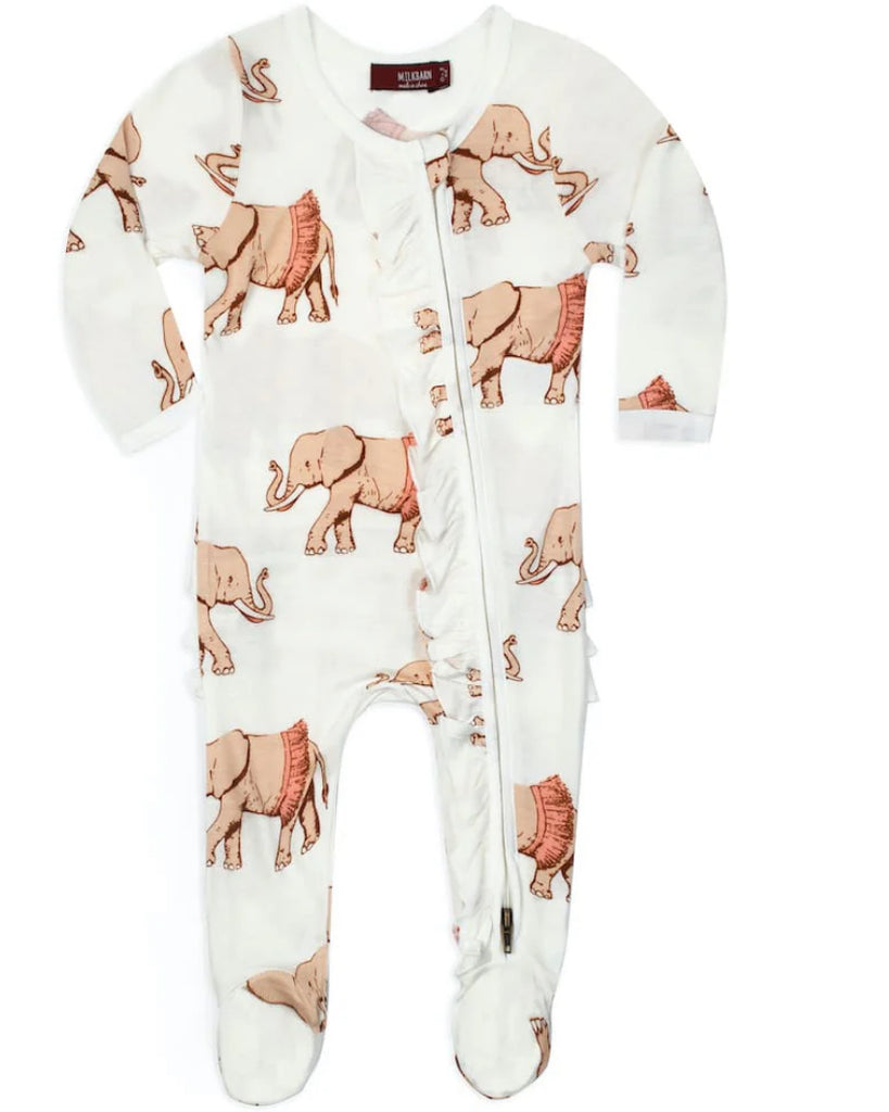 Tutu Elephant Bamboo Ruffle Zipper Footed Romper