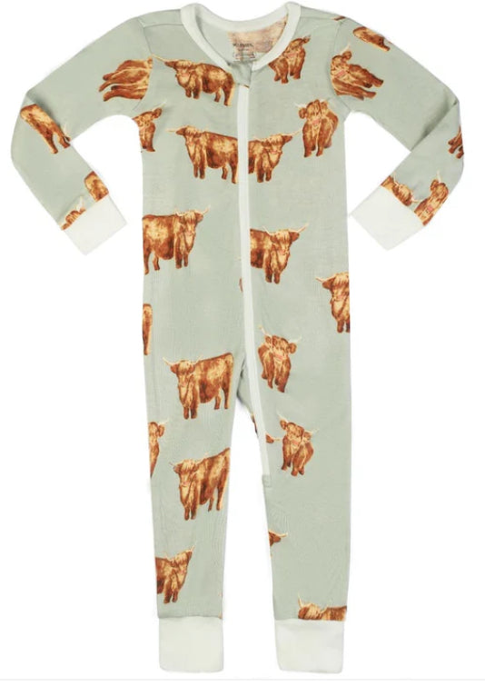 Highland Cow Bamboo Zipper Pajama