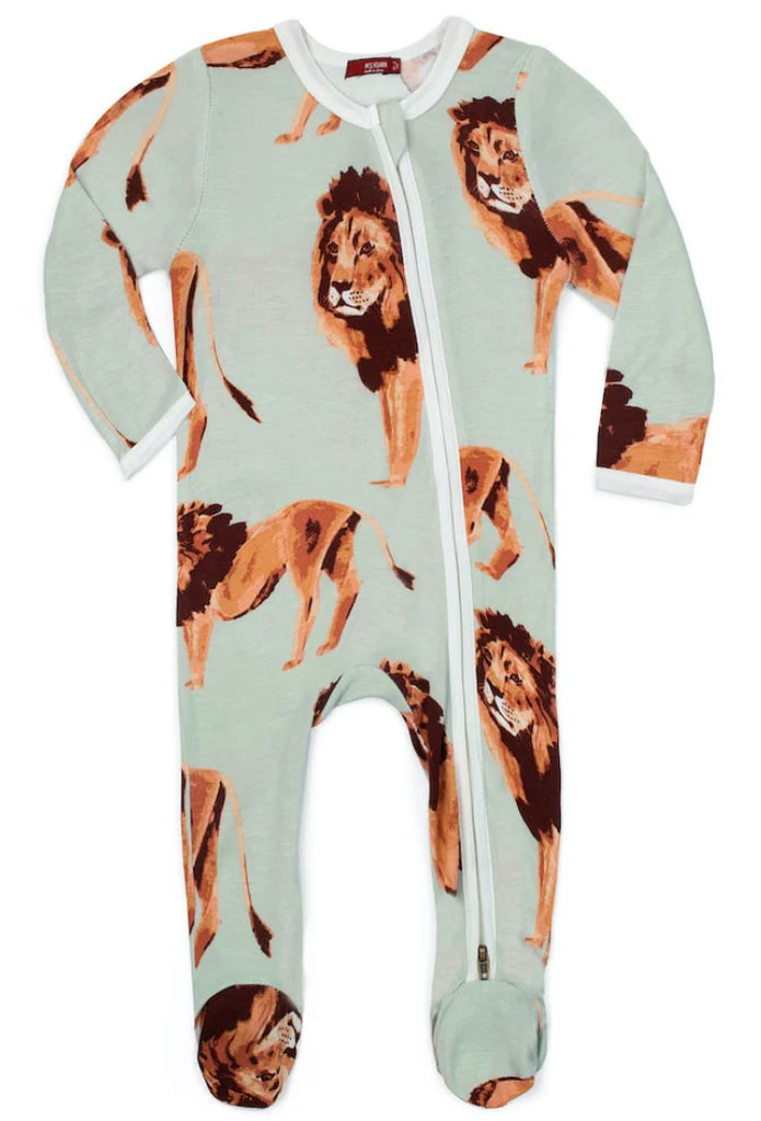 Lion Bamboo Zipper Footed Romper