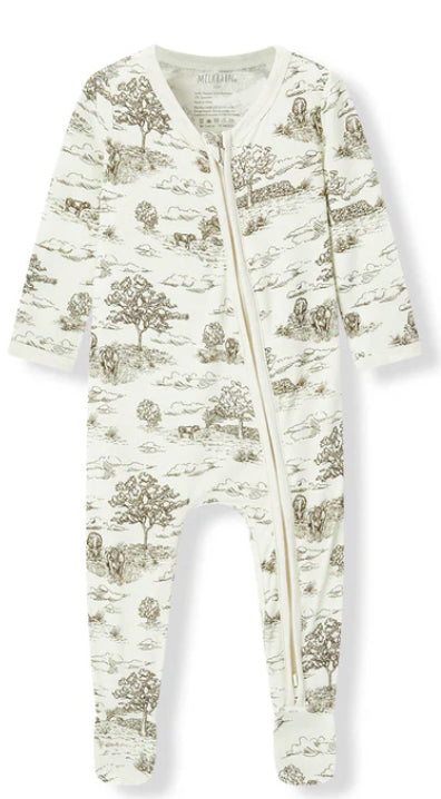 Country Toile Luxe Stretch Zipper Footed Romper