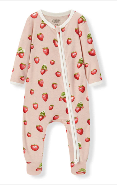 Strawberry Organic Cotton Zipper Footed Romper