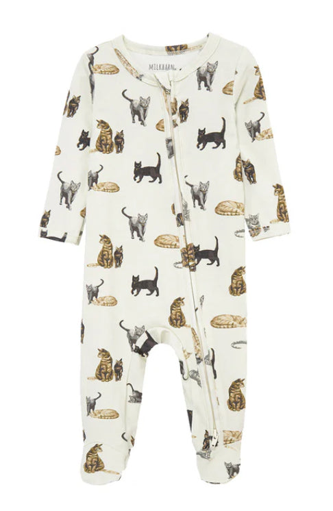 Cat Cotton Stretch Zipper Footed Romper