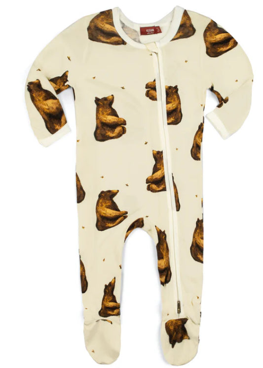Honey Bear Bamboo Zipper Footed Romper
