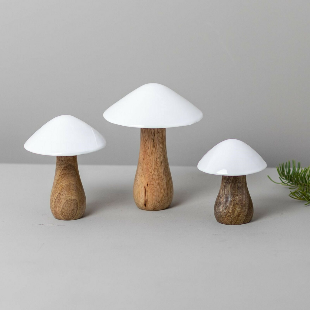 Mango Wood & Enamel Mushroom 3 sizes