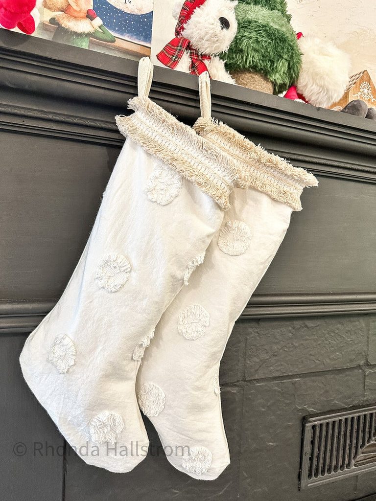 White Dot Chenille Christmas Stocking