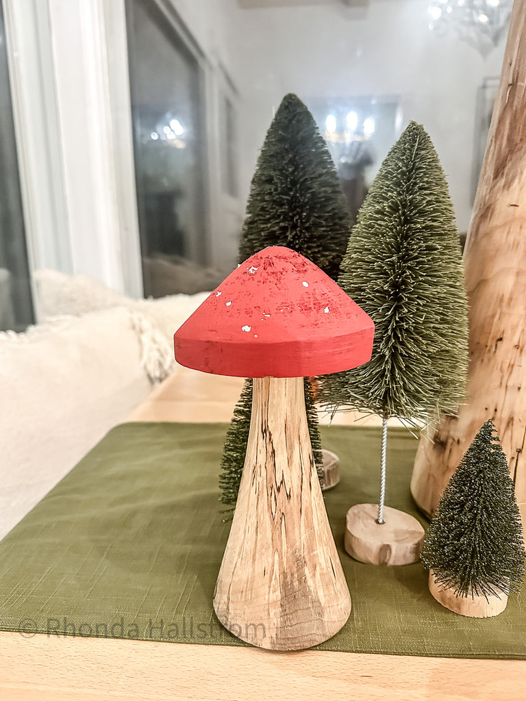 Red Painted Wood Mushroom
