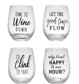 16 oz. Drinking Glass w/ Happy Hour Saying, 4 Styles
