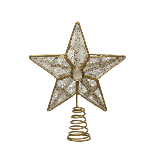 Metal and Antiqued Mirror Star Tree Topper, Distressed Gold Finish