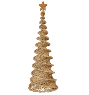 10-1/2" Round x 30"H Hand-Woven Bankuan Spiral Cone Tree w/ Wood Star, Natural