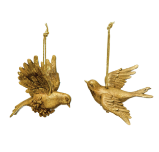 5-1/4"L x 4-3/4"H Resin Dove Ornament, Gold Finish, 2 Styles