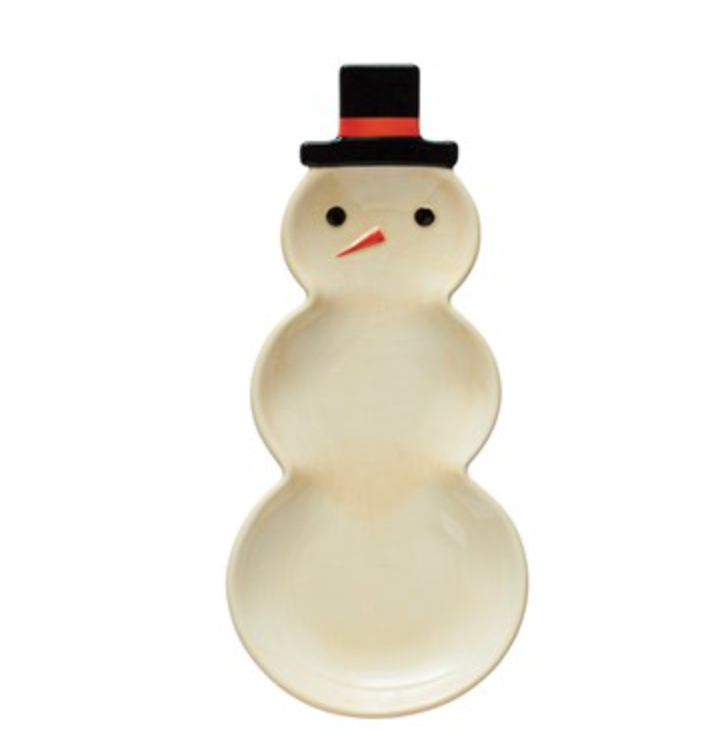 11-3/4"L x 5-1/2"W Stoneware Snowman Shaped Platter, Multi Color