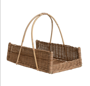 Hand-Woven Rattan Basket w/ Handle, Natural