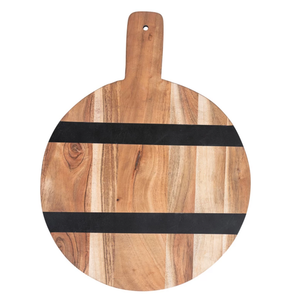 Mango Wood Cheese/Cutting Board w/ Stripes & Handle
