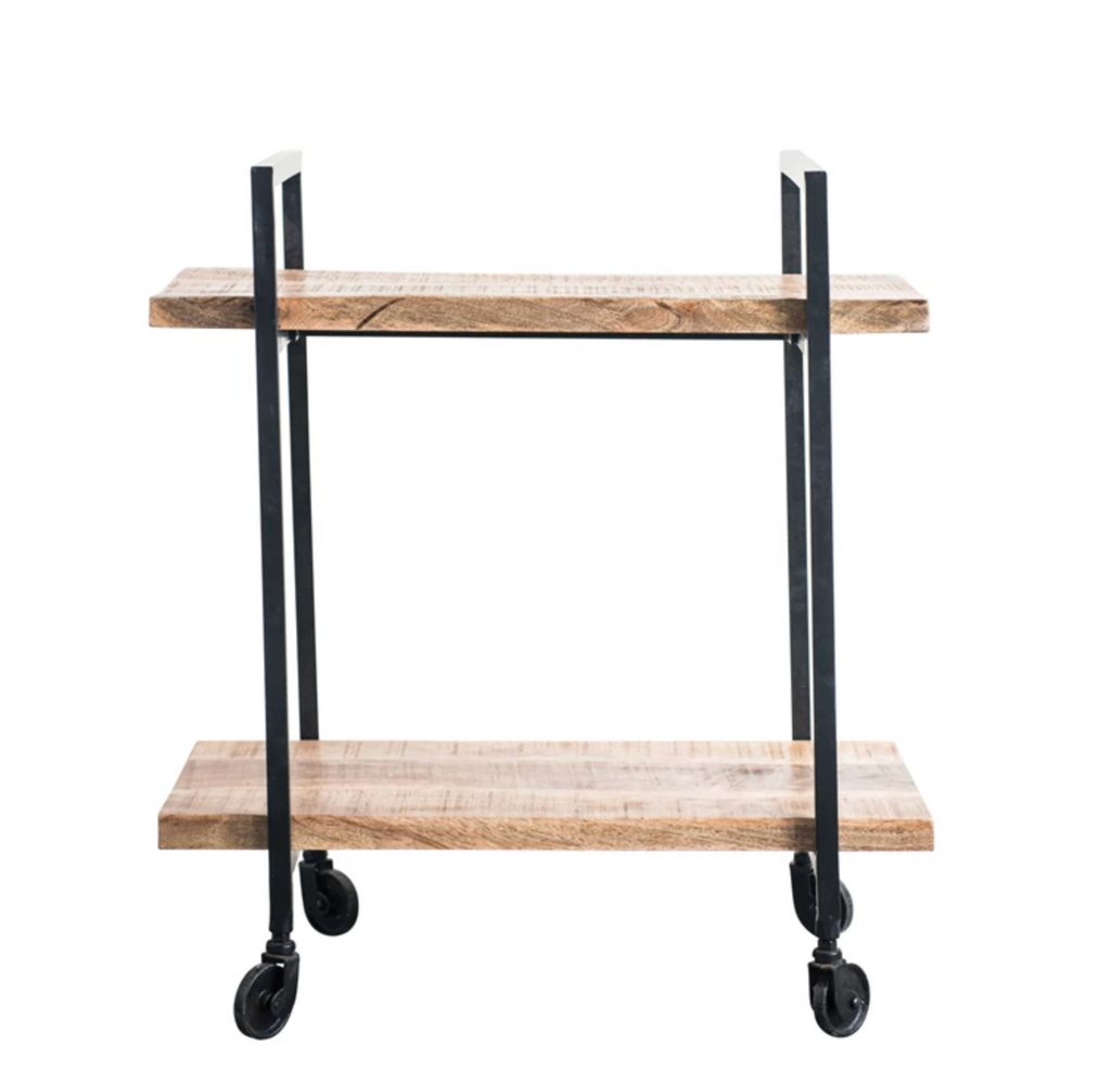 Metal and Wood 2-Tier Cart on Casters