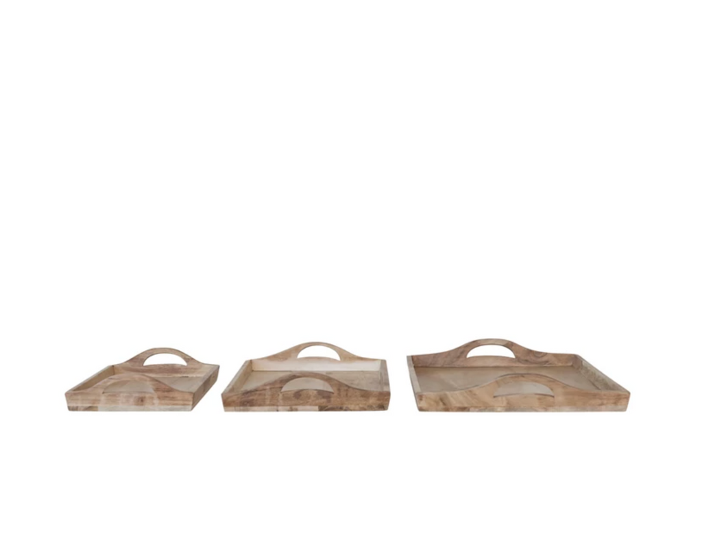 Acacia Wood Trays w/ Handles, Set of 3