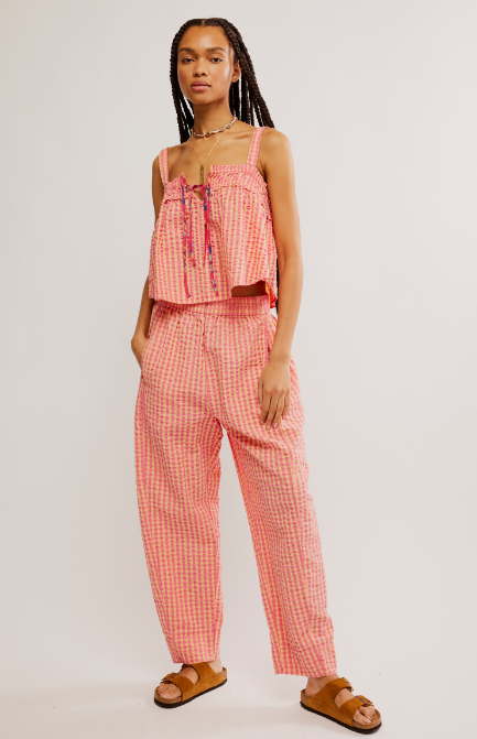 Preppy Poplin Gingham Free People Pink pant