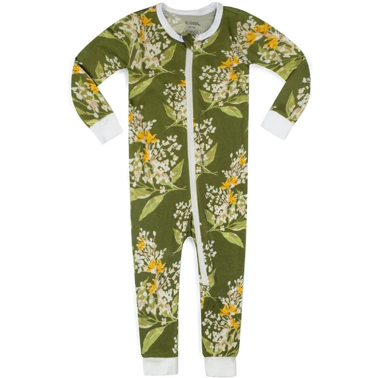 Green Floral Bamboo Zipper Pajama