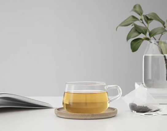 VIVA Classic Glass Coffee Mug or Tea Cup and Saucer Made of Bamboo Wood