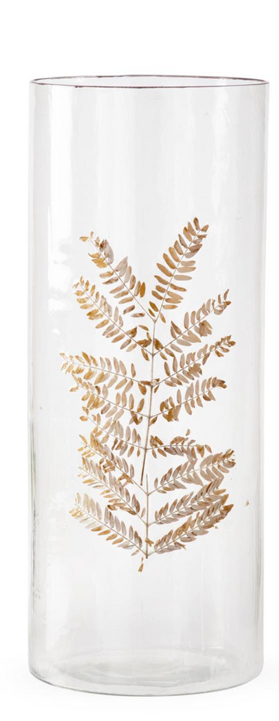 Clear Textured Glass Cylinders w/Dried Leaf Large Sized