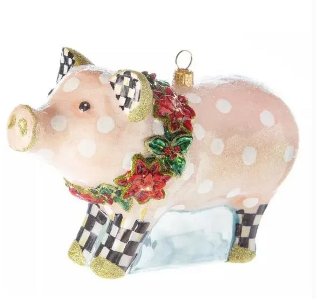 Cozy Christmas Pig Glass Ornament