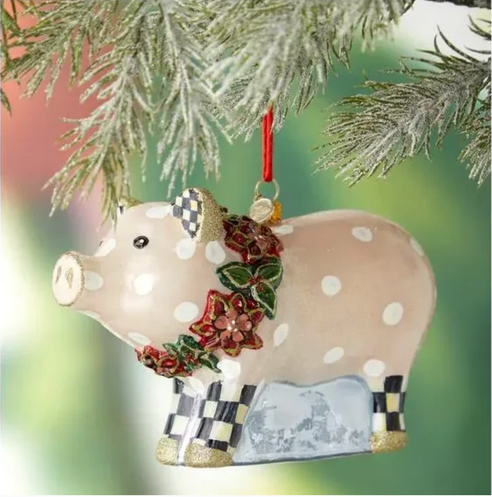 Cozy Christmas Pig Glass Ornament