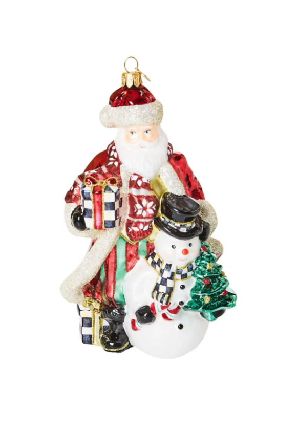 Cozy Christmas Santa and Snowman Glass Ornament